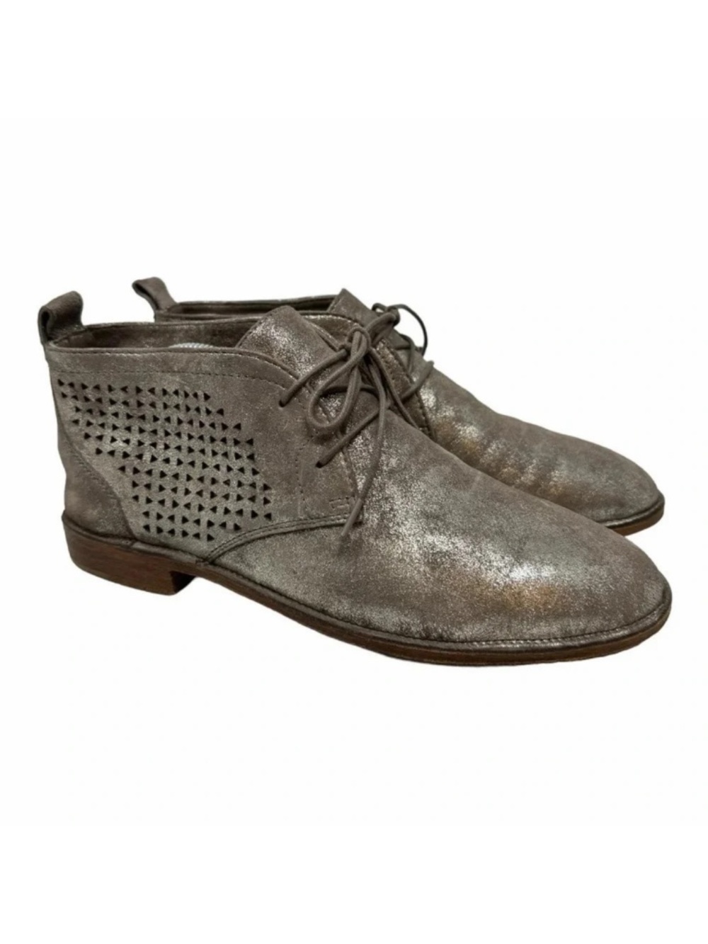 Trask Addy Women's 8.5 Metallic Pewter Suede Leather Chukka Ankle Boots
